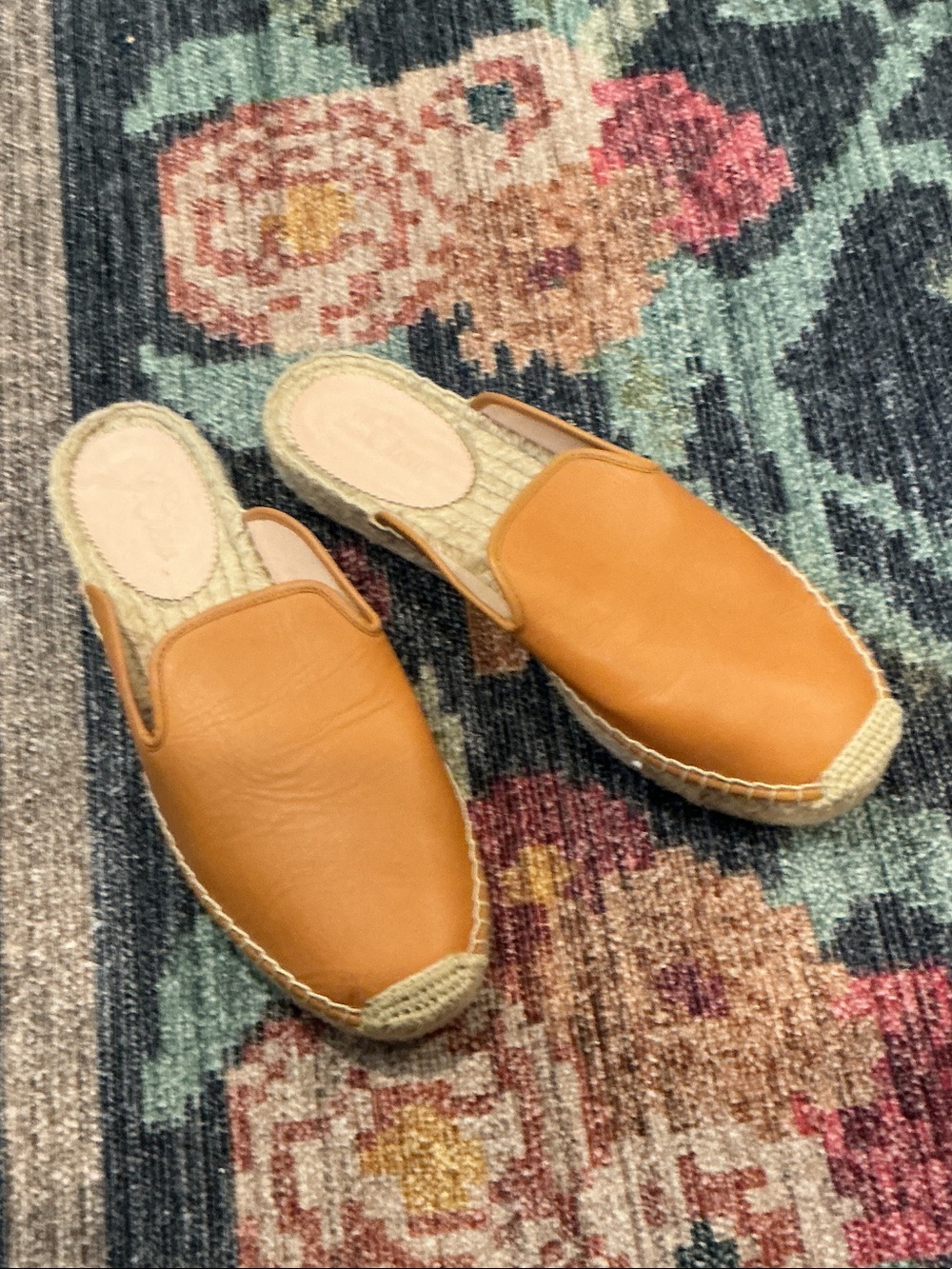 J. Crew Tan Leather Espadrille Slide Mules